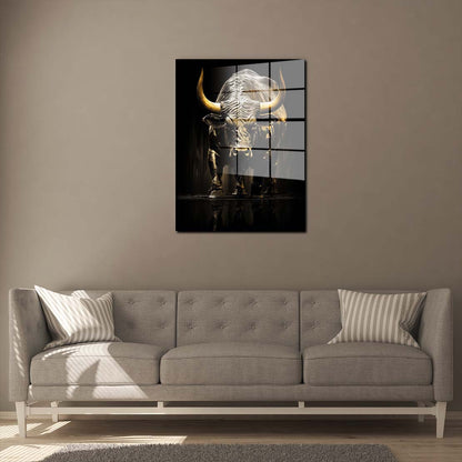 Stier mit abstrakten Hintergrund Gold Style Acrylglasbild Wandbild Bild Wanddeko XL