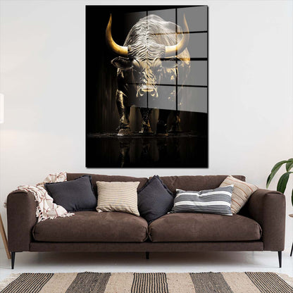 Stier mit abstrakten Hintergrund Gold Style Acrylglasbild Wandbild Bild Wanddeko XL