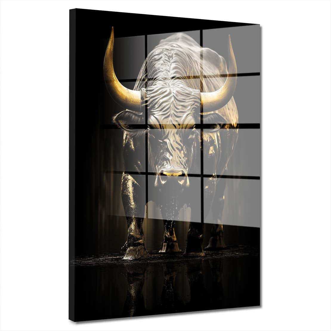 Stier mit abstrakten Hintergrund Gold Style Acrylglasbild Wandbild Bild Wanddeko XL