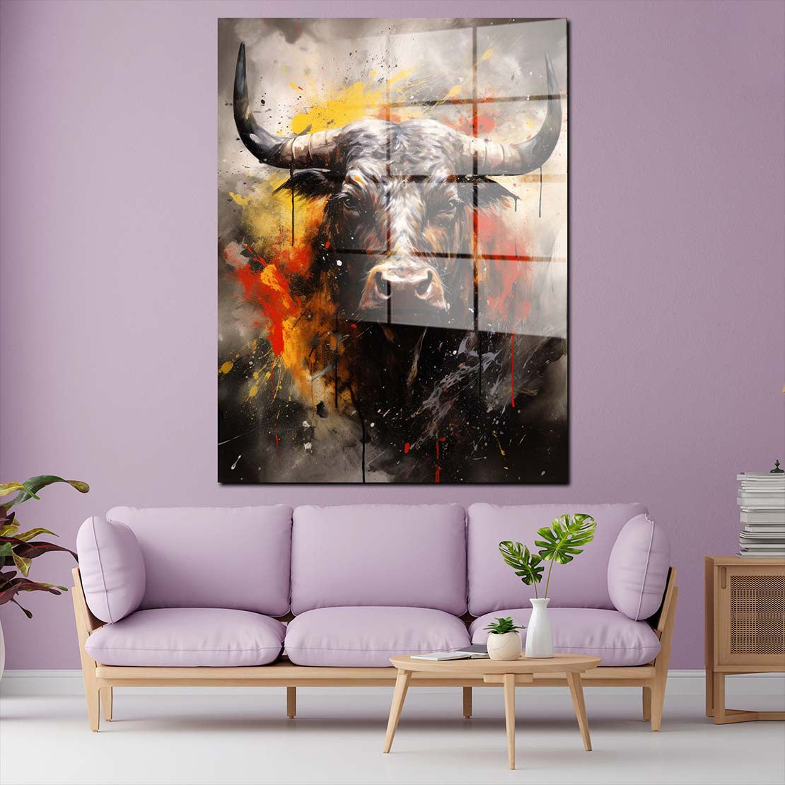 Stier mit abstrakten Hintergrund Tiere Acrylglasbild Wandbild Bild Wanddeko XL