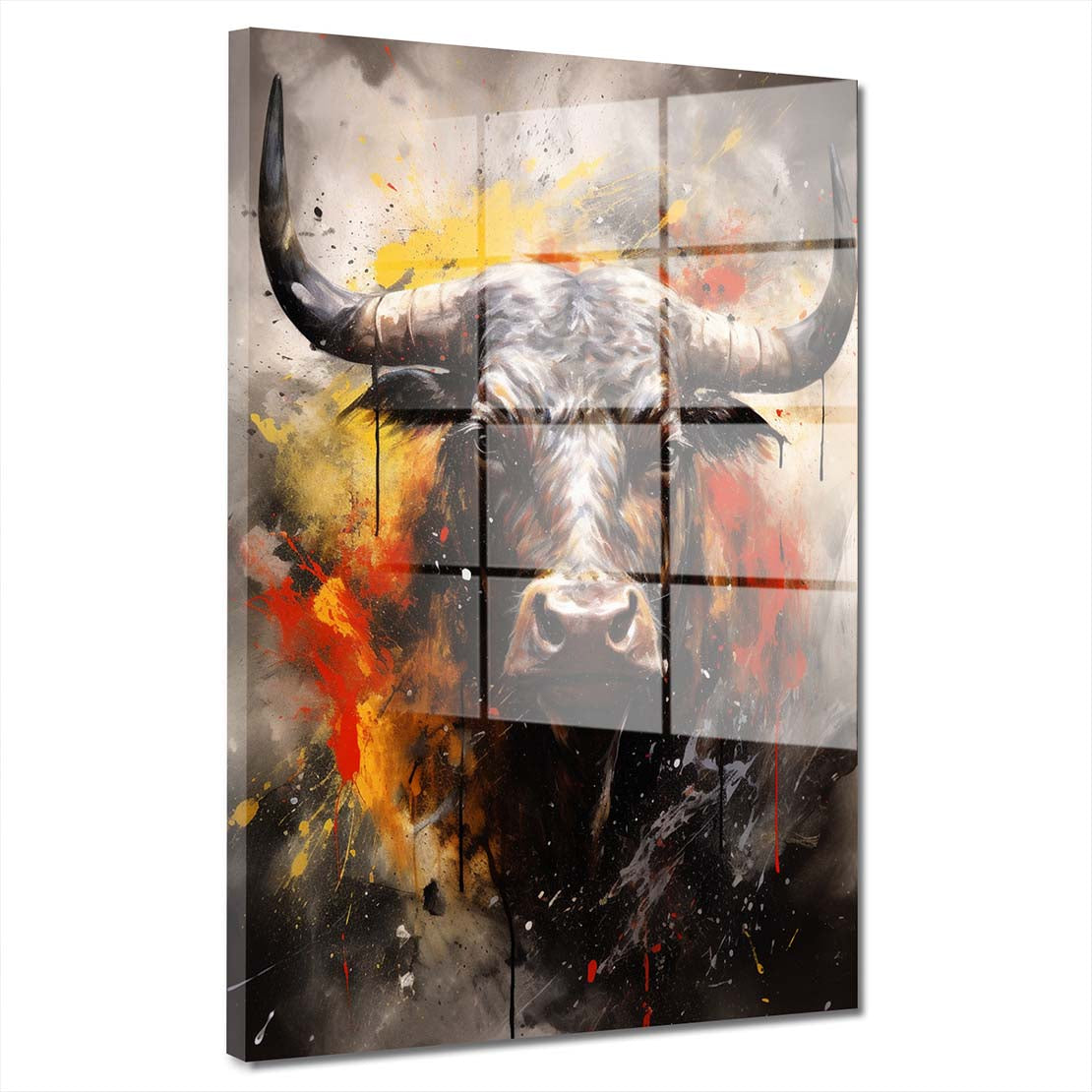 Stier mit abstrakten Hintergrund Tiere Acrylglasbild Wandbild Bild Wanddeko XL