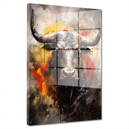 Stier mit abstrakten Hintergrund Tiere Acrylglasbild Wandbild Bild Wanddeko XL