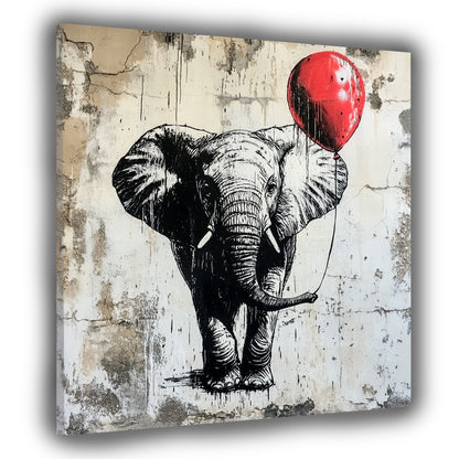 Street Art Elefant mit Ballon modern Leinwandbild Wandbild Kunstdruck XL Deko