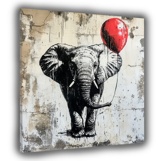 Street Art Elefant mit Ballon modern Leinwandbild Wandbild Kunstdruck XL Deko