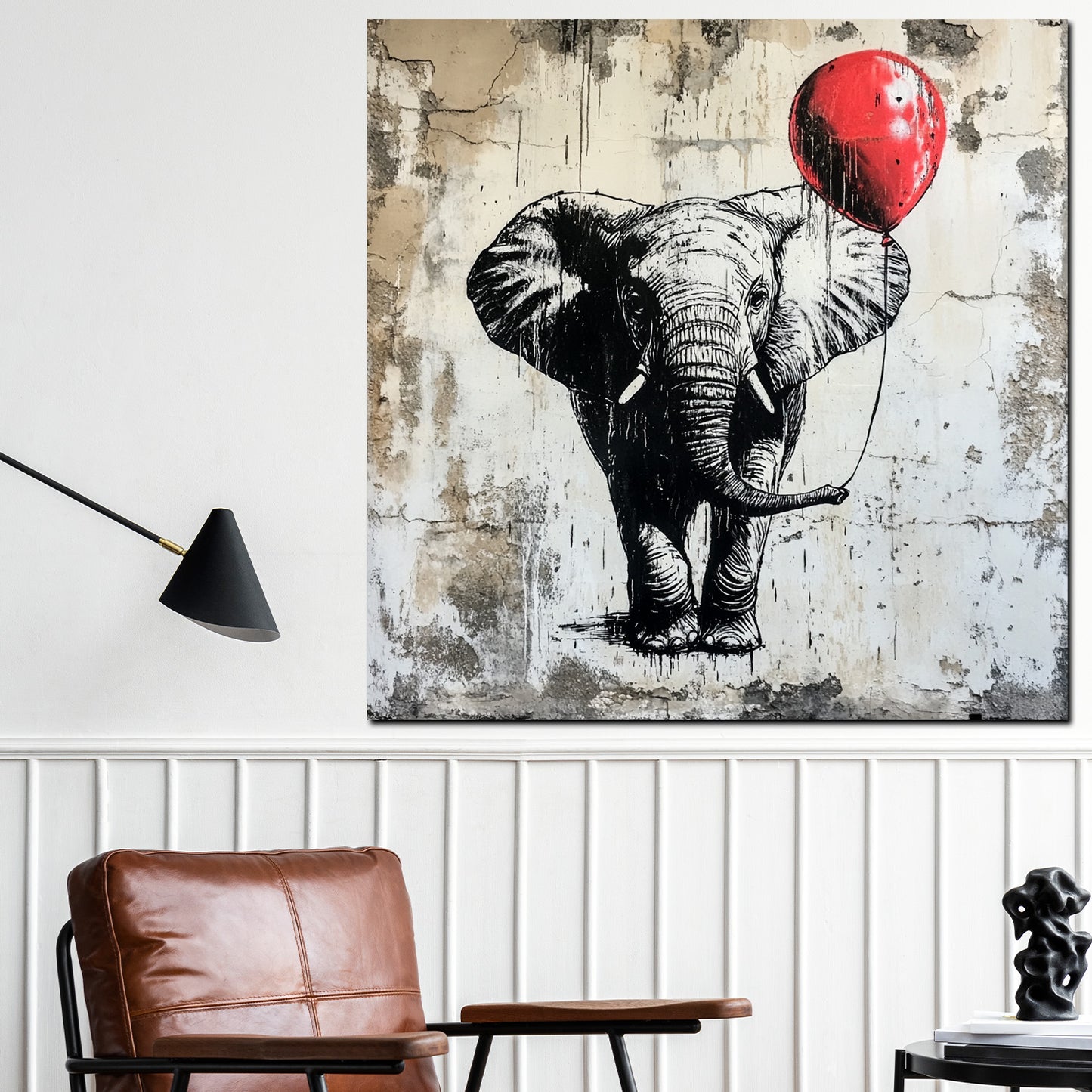 Street Art Elefant mit Ballon modern Leinwandbild Wandbild Kunstdruck XL Deko