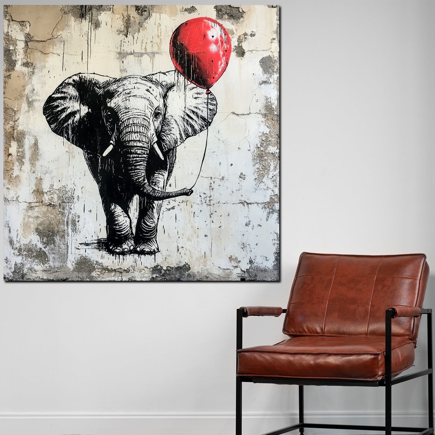 Street Art Elefant mit Ballon modern Leinwandbild Wandbild Kunstdruck XL Deko