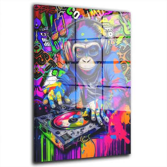 Street Art Graffiti DJ Monkey Acrylglasbild Wandbild Bild Wanddeko Wohnzimmer XL