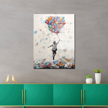 Street Art Junge abstrakt mit Luftballons Acrylglasbild Wandbild Bild Wanddeko XL