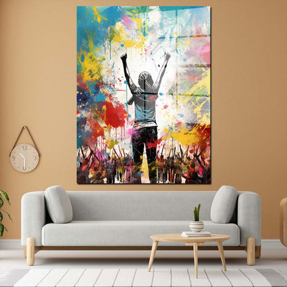 Street Art jubelnde Menschen Colour Splash Acrylglasbild Wandbild Bild Wanddeko XL