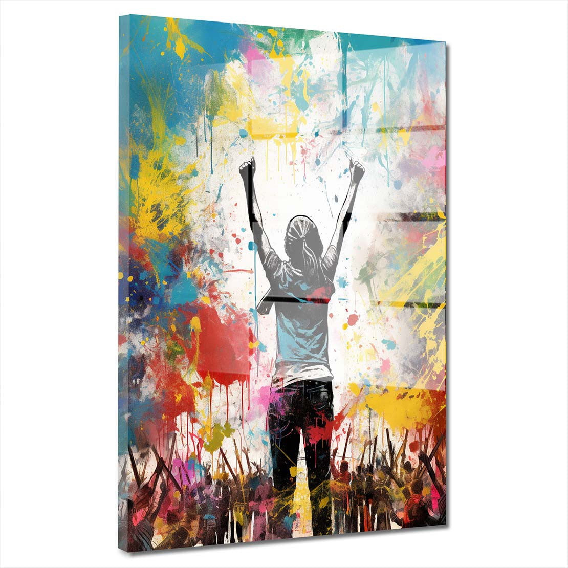 Street Art jubelnde Menschen Colour Splash Acrylglasbild Wandbild Bild Wanddeko XL