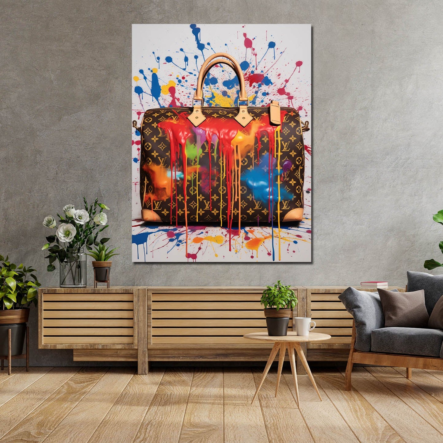 Tasche Luxus Pop Art Splash Leinwandbild Wandbild Kunstdruck XL Wanddeko