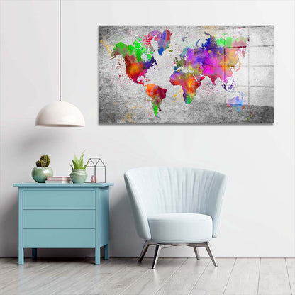 Weltkarte Pop Art Colour Edition Acrylglasbild Wandbild Wanddeko Wohnzimmer XL