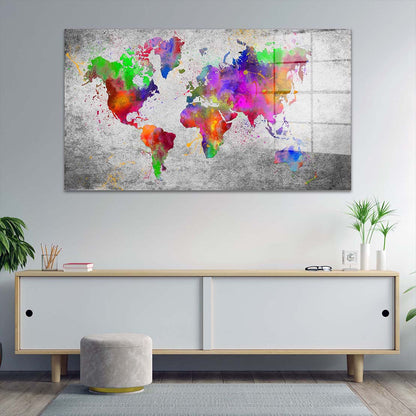 Weltkarte Pop Art Colour Edition Acrylglasbild Wandbild Wanddeko Wohnzimmer XL