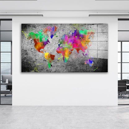 Weltkarte Pop Art Abstract Splash Acrylglasbild Wandbild Bild Wanddeko Wohnzimmer XL