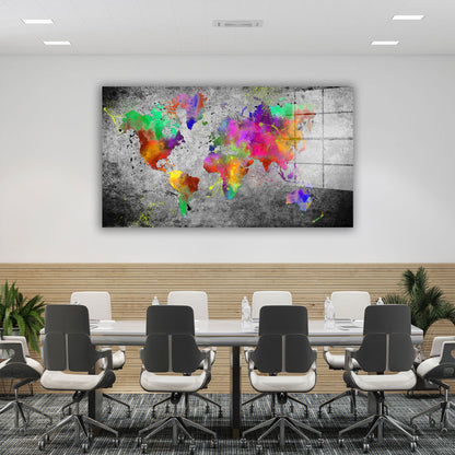 Weltkarte Pop Art Abstract Splash Acrylglasbild Wandbild Bild Wanddeko Wohnzimmer XL