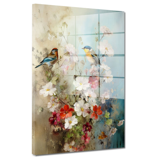 Abstrakt Blumen mit Vögel Acrylglasbild Wandbild Bild Wanddeko Wohnzimmer XL
