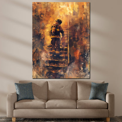 Abstrakt Feuerwehrmänner brennendes Haus Leinwandbild Wandbild Kunstdruck XL