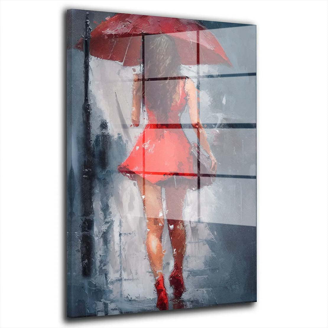 Abstrakt Frau im roten Kleid Acrylglasbild Wandbild Bild Wanddeko Wohnzimmer XL