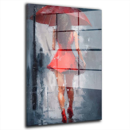 Abstrakt Frau im roten Kleid Acrylglasbild Wandbild Bild Wanddeko Wohnzimmer XL