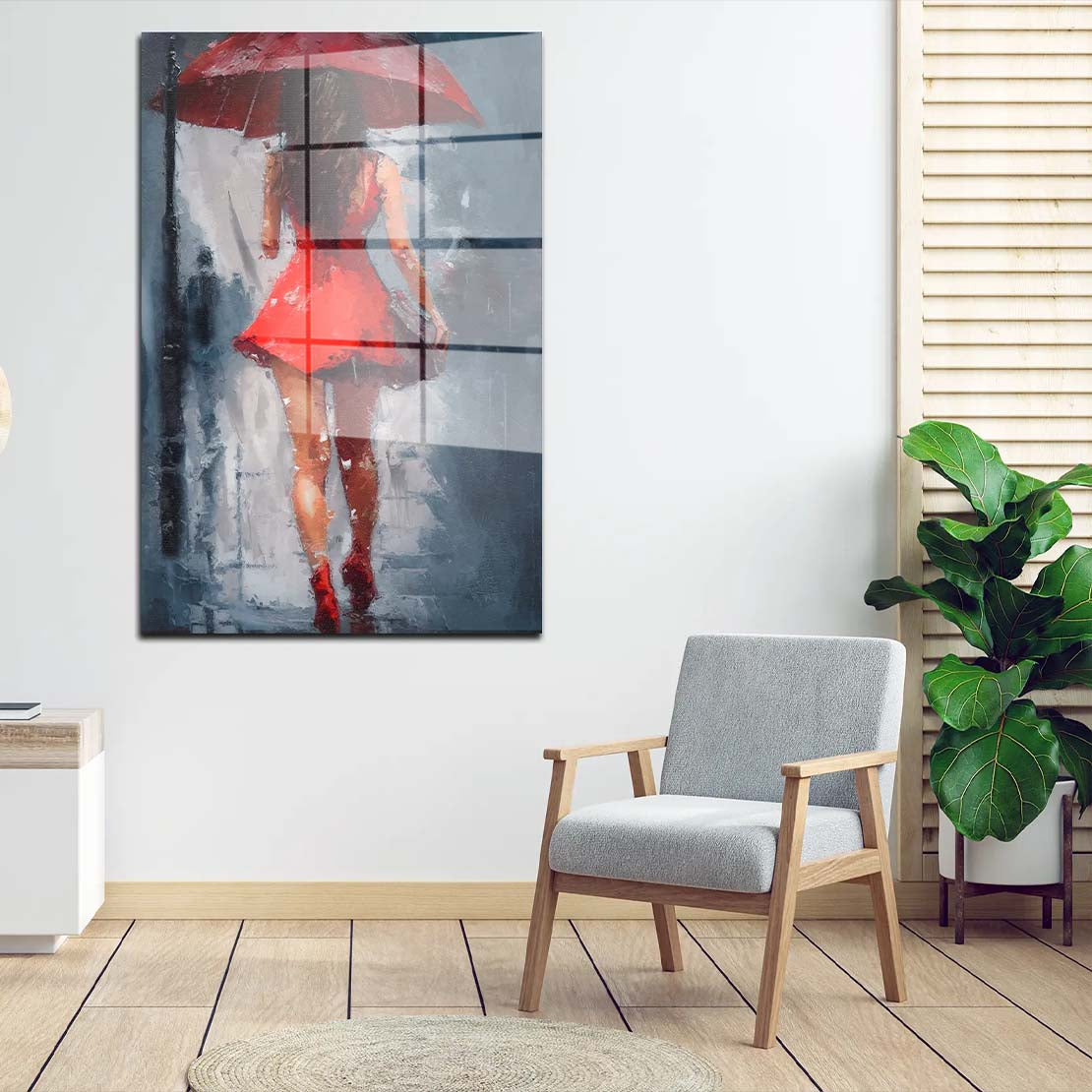 Abstrakt Frau im roten Kleid Acrylglasbild Wandbild Bild Wanddeko Wohnzimmer XL