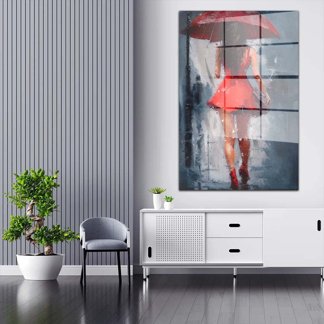 Abstrakt Frau im roten Kleid Acrylglasbild Wandbild Bild Wanddeko Wohnzimmer XL