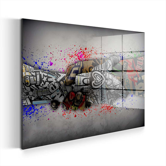 Abstrakt Graffiti Street Art Hände Acrylglasbild Wandbild Bild Wanddeko Wohnzimmer XL