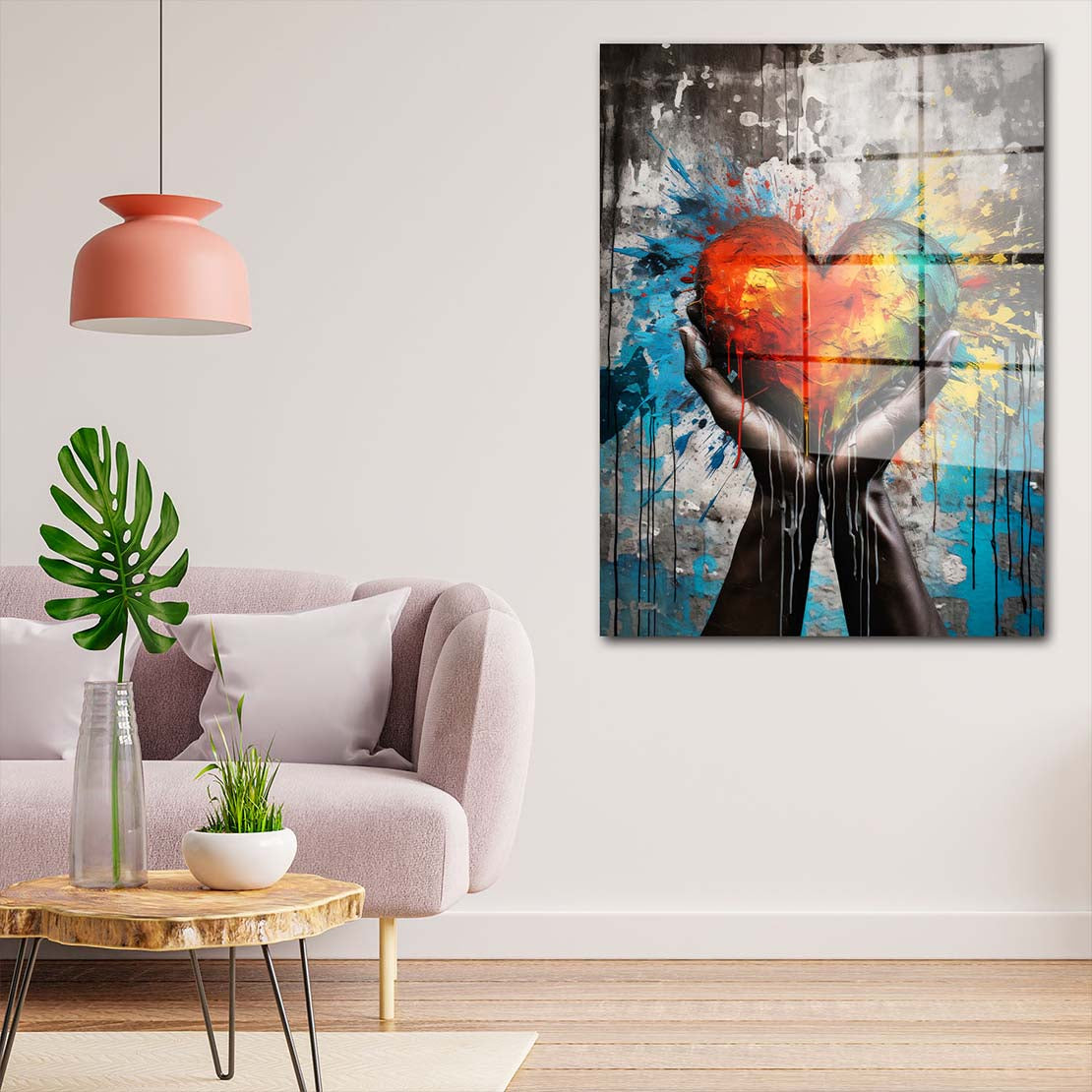 Abstrakt Hände halten Herz Acrylglasbild Wandbild Bild Wanddeko Wohnzimmer XL