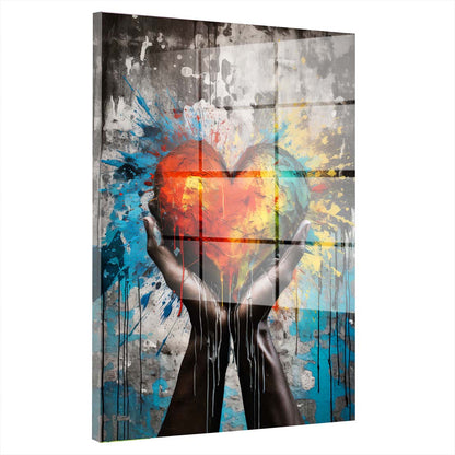 Abstrakt Hände halten Herz Acrylglasbild Wandbild Bild Wanddeko Wohnzimmer XL