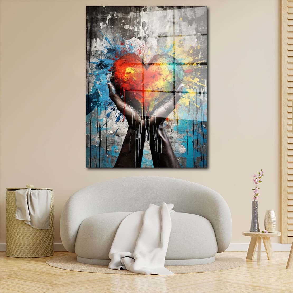 Abstrakt Hände halten Herz Acrylglasbild Wandbild Bild Wanddeko Wohnzimmer XL