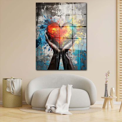 Abstrakt Hände halten Herz Acrylglasbild Wandbild Bild Wanddeko Wohnzimmer XL