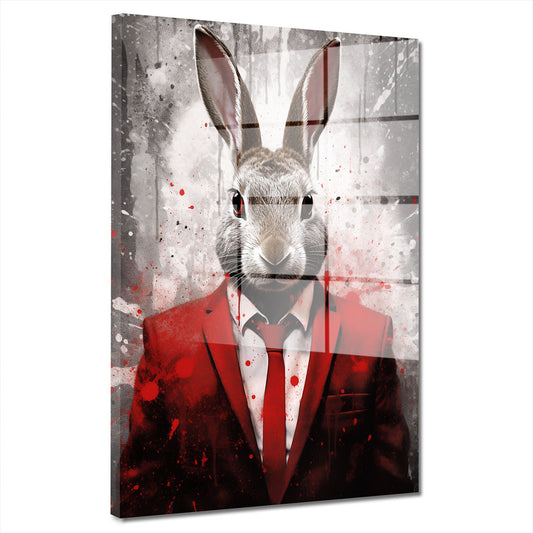Abstrakt Hase roten Anzug Pop Art Acrylglasbild Wandbild Bild Wanddeko Wohnzimmer XL