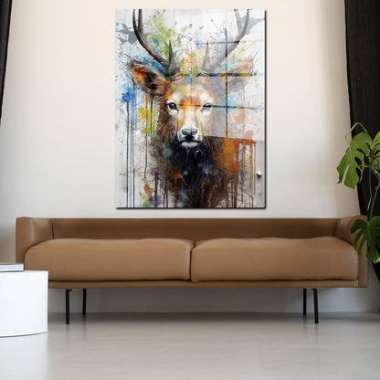 Abstrakt Hirsch Pop Art Acrylglasbild Wandbild Bild Wanddeko Wohnzimmer XL