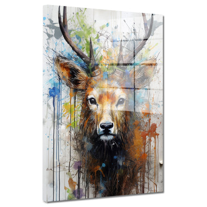 Abstrakt Hirsch Pop Art Acrylglasbild Wandbild Bild Wanddeko Wohnzimmer XL