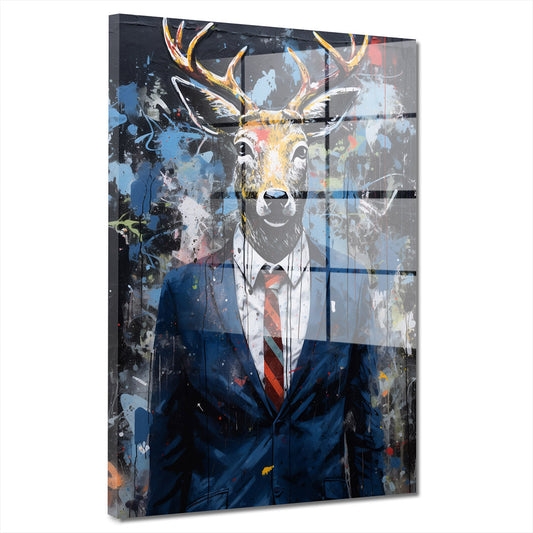 Abstrakt Hirsch im Anzug Acrylglasbild Wandbild Bild Wanddeko Wohnzimmer XL