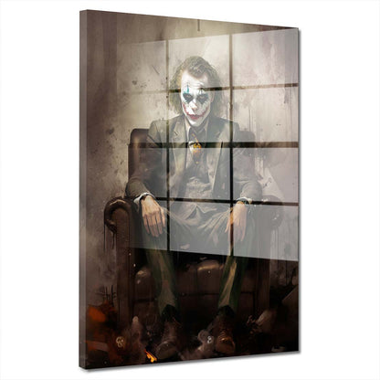 Kunstwerk abstrakt Joker im Anzug sitzend Acrylglasbild Wandbild Bild Wanddeko XL