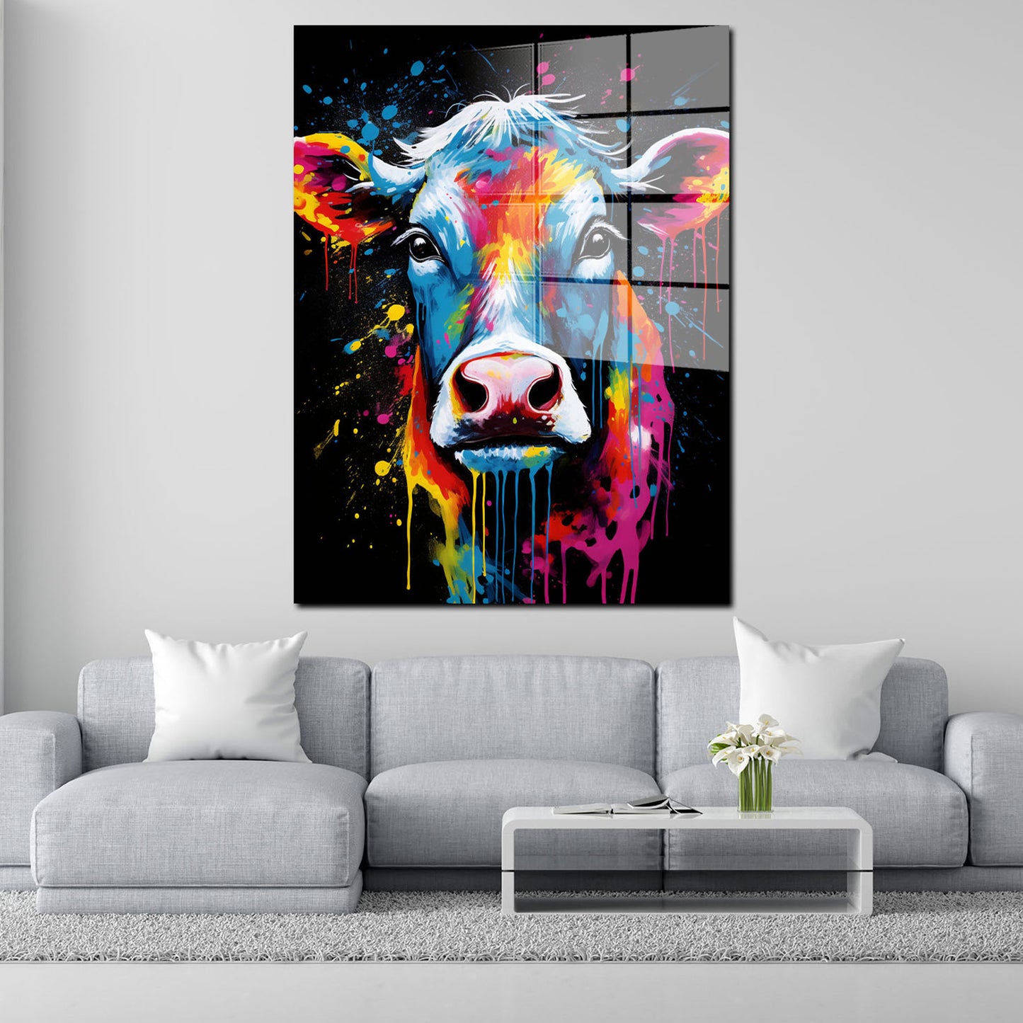 Abstrakt Kuh Pop Art Style Acrylglasbild Wandbild Bild Wanddeko Wohnzimmer XL