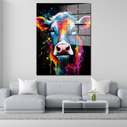 Abstrakt Kuh Pop Art Style Acrylglasbild Wandbild Bild Wanddeko Wohnzimmer XL