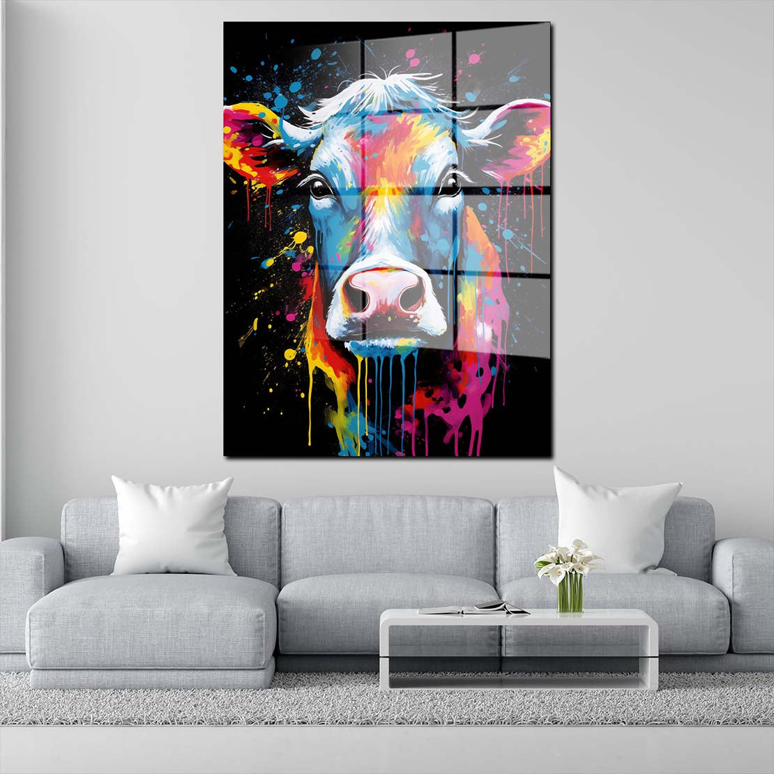 Abstrakt Kuh Pop Art Style Acrylglasbild Wandbild Bild Wanddeko Wohnzimmer XL
