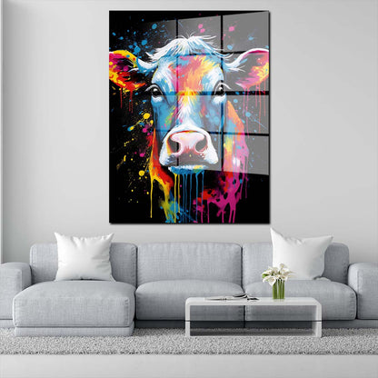 Abstrakt Kuh Pop Art Style Acrylglasbild Wandbild Bild Wanddeko Wohnzimmer XL