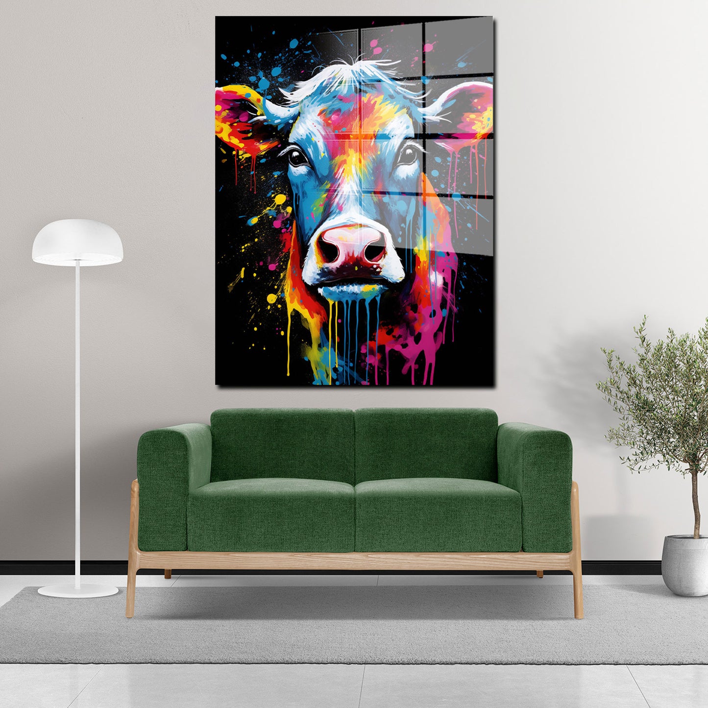 Abstrakt Kuh Pop Art Style Acrylglasbild Wandbild Bild Wanddeko Wohnzimmer XL