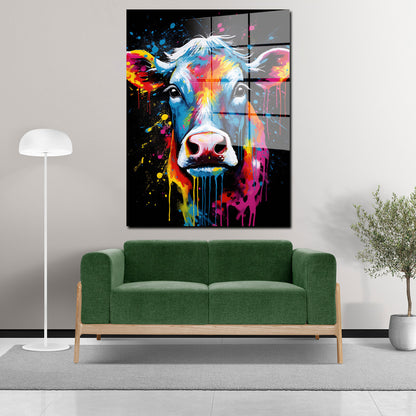 Abstrakt Kuh Pop Art Style Acrylglasbild Wandbild Bild Wanddeko Wohnzimmer XL