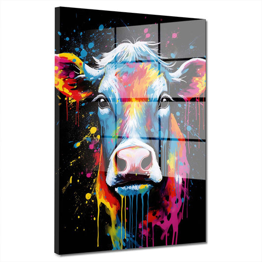 Abstrakt Kuh Pop Art Style Acrylglasbild Wandbild Bild Wanddeko Wohnzimmer XL