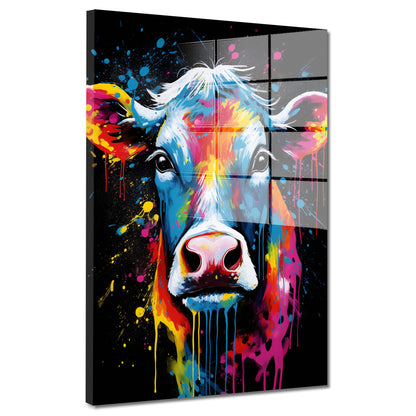 Abstrakt Kuh Pop Art Style Acrylglasbild Wandbild Bild Wanddeko Wohnzimmer XL