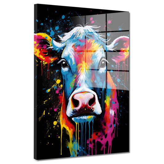 Abstrakt Kuh Pop Art Style Acrylglasbild Wandbild Bild Wanddeko Wohnzimmer XL