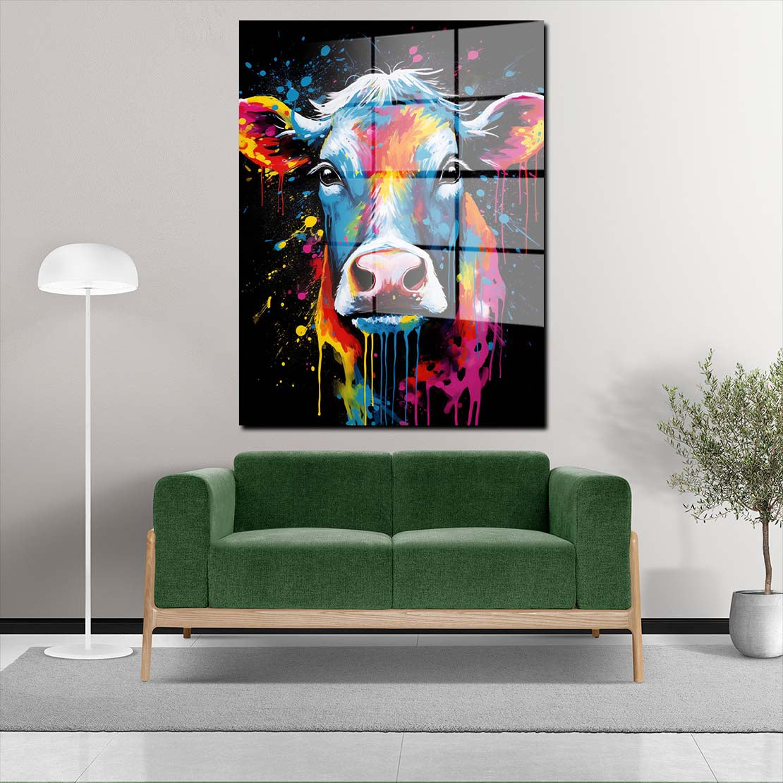 Abstrakt Kuh Pop Art Style Acrylglasbild Wandbild Bild Wanddeko Wohnzimmer XL