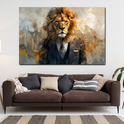 Abstrakt Löwe im Anzug modern urban Wandbild Leinwandbild Kunstdruck Deko