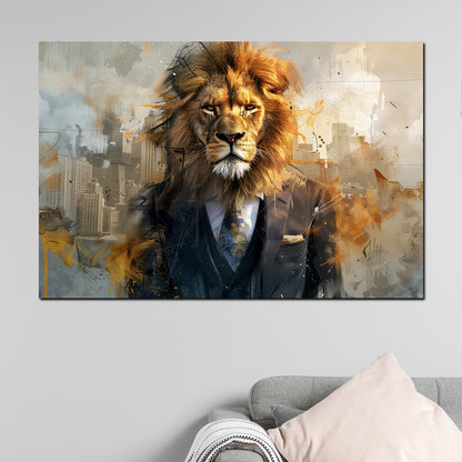Abstrakt Löwe im Anzug modern urban Wandbild Leinwandbild Kunstdruck Deko