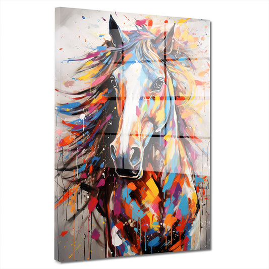 Abstrakt Pferd Pop Art Colour Style Acrylglasbild Wandbild Bild Wanddeko Wohnzimmer XL