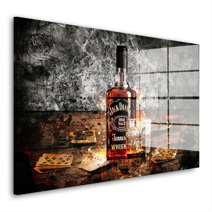 Abstrakt Whiskey Flasche und Glas Acrylglasbild Wandbild Wanddeko Wohnzimmer XL