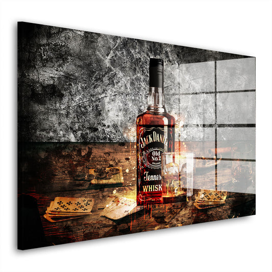 Abstrakt Whiskey Flasche und Glas Acrylglasbild Wandbild Wanddeko Wohnzimmer XL